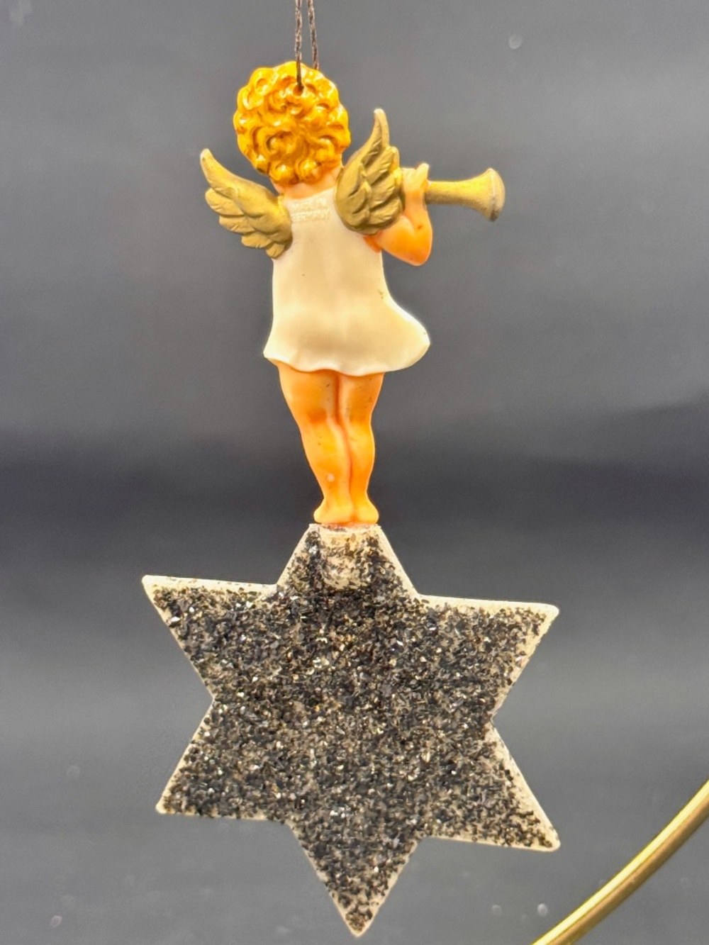 VTG Celluloid Plastic Germany Angel Cherub Playing Horn Star Christmas Ornament - Picture 6 of 10